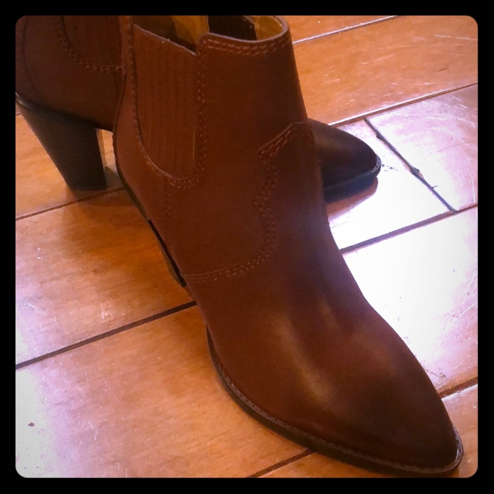 Coach booties tan with heel.